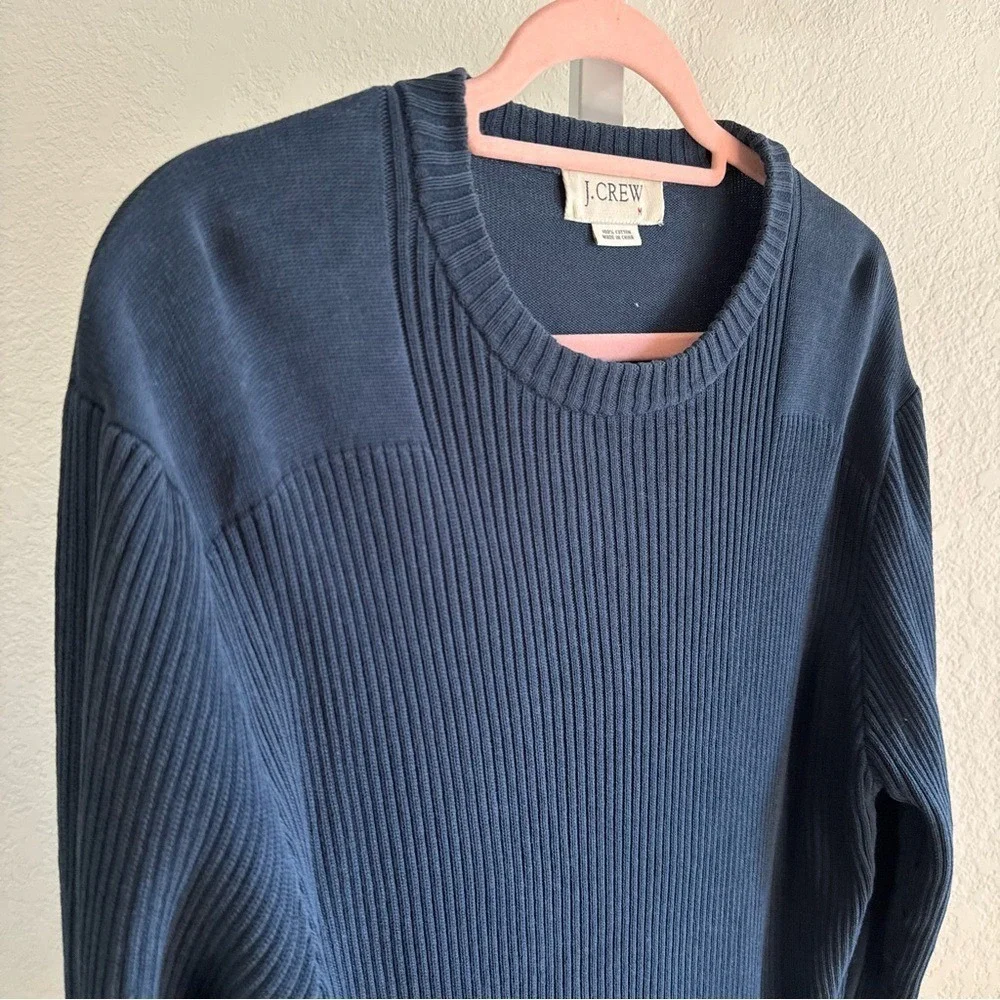 J.Crew Sweater Men's 100% Cotton Ribbed Knit Navy Blue Size M Long Sleeve Y2K